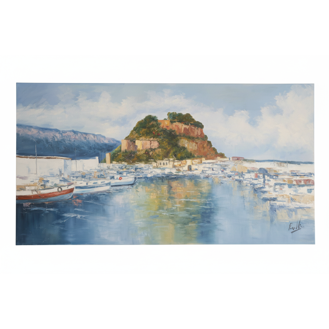 Óleo Reflejos en el Puerto – Óleo Original (80x150cm)