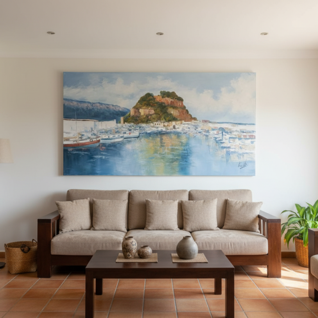 Óleo Reflejos en el Puerto – Óleo Original (80x150cm)