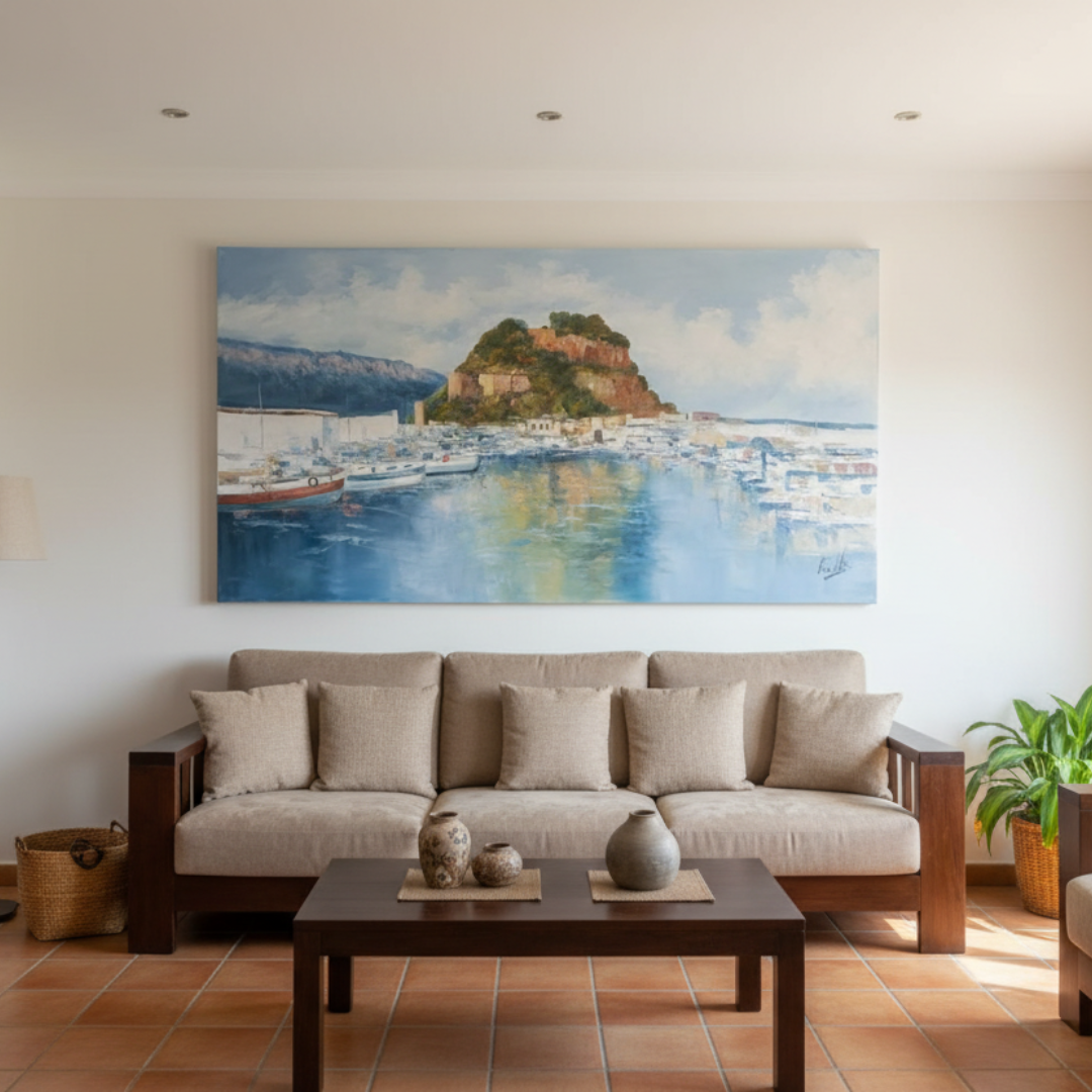 Óleo Reflejos en el Puerto – Óleo Original (80x150cm)