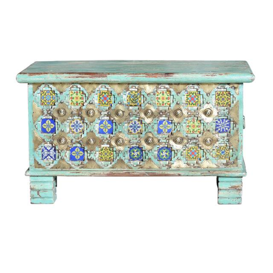 Arca Azulejo Real – Baúl en Madera de Mango y Cerámica (80 cm)