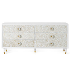 Cómoda Relieve de Oriente – Mango Tallado de 6 Cajones (170 cm)