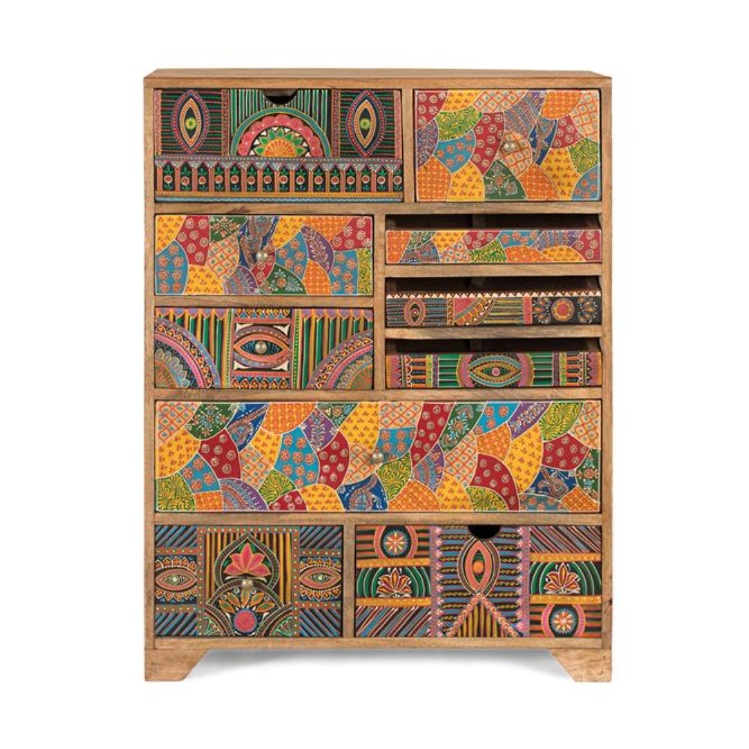 Aparador Alto Torre de Colores – Mango y 10 Cajones Artesanales (70 cm)
