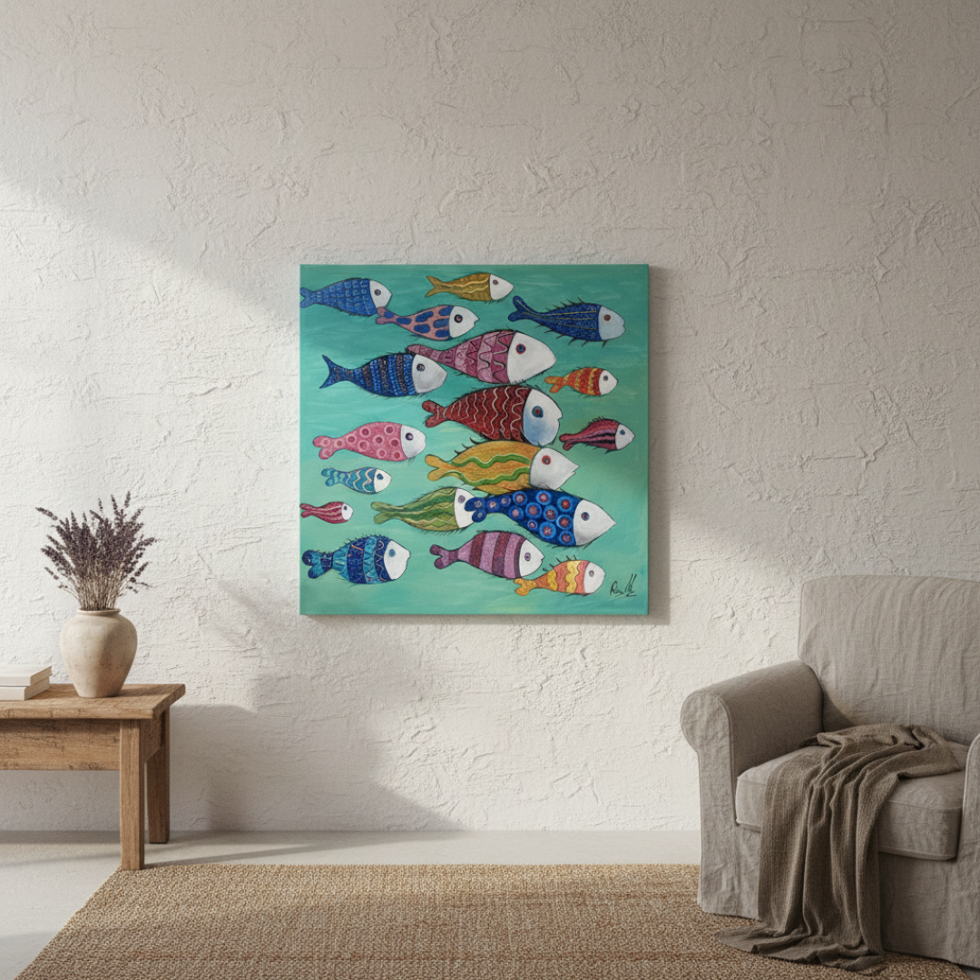 Óleo Acuario Mediterráneo – Óleo Original (90x90cm)