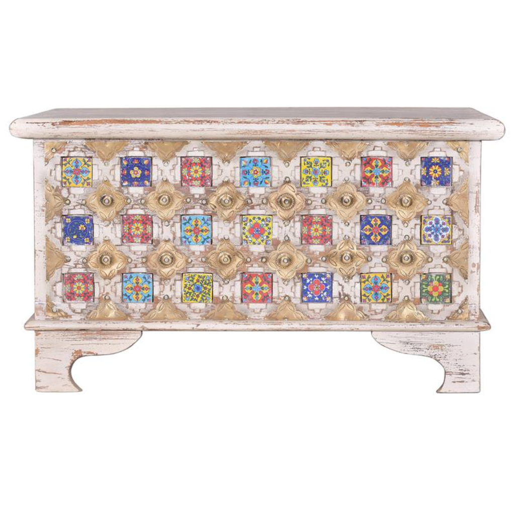 Arca Esencia Bakhra – Baúl de Mango, Azulejo y Bronce (80 cm)