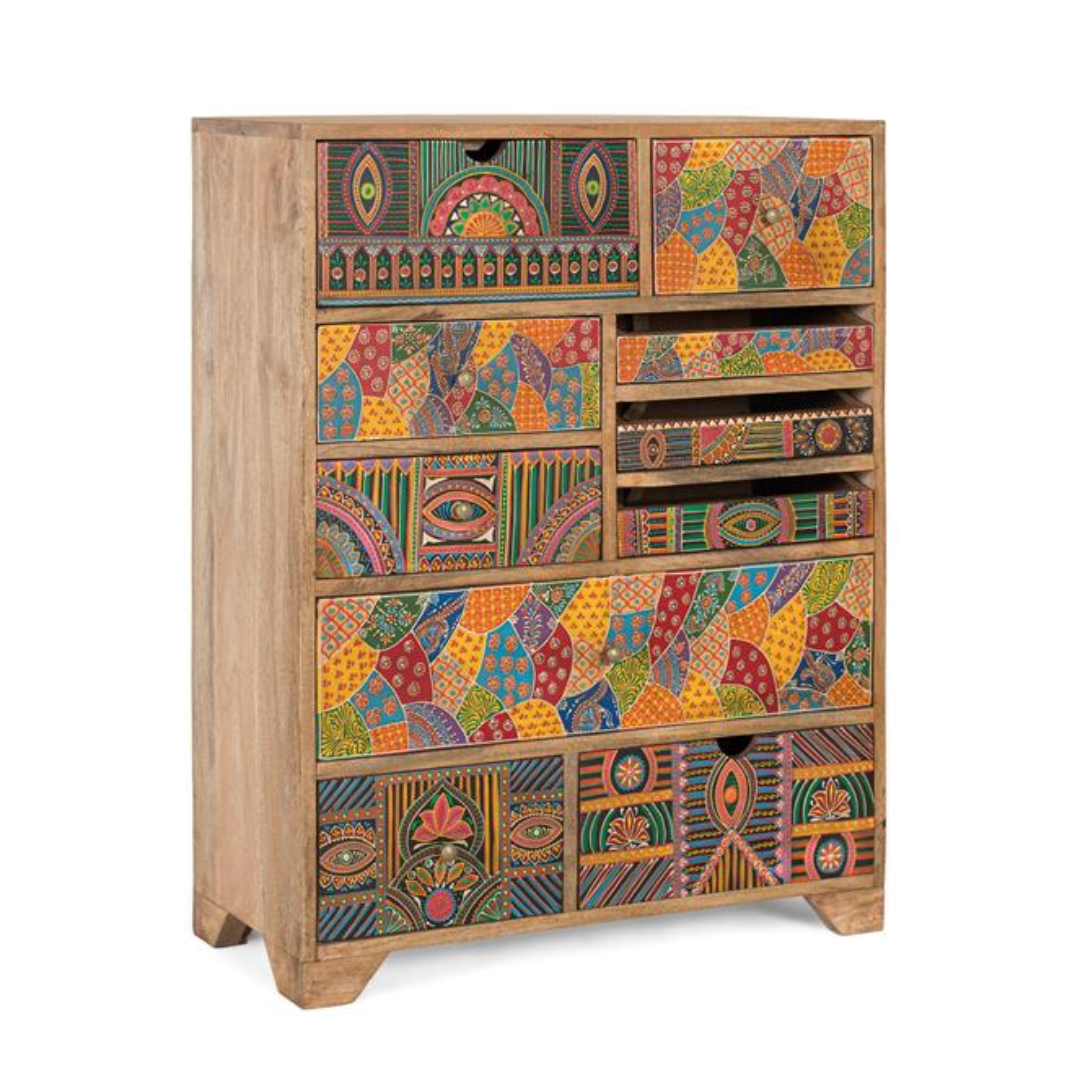 Aparador Alto Torre de Colores – Mango y 10 Cajones Artesanales (70 cm)