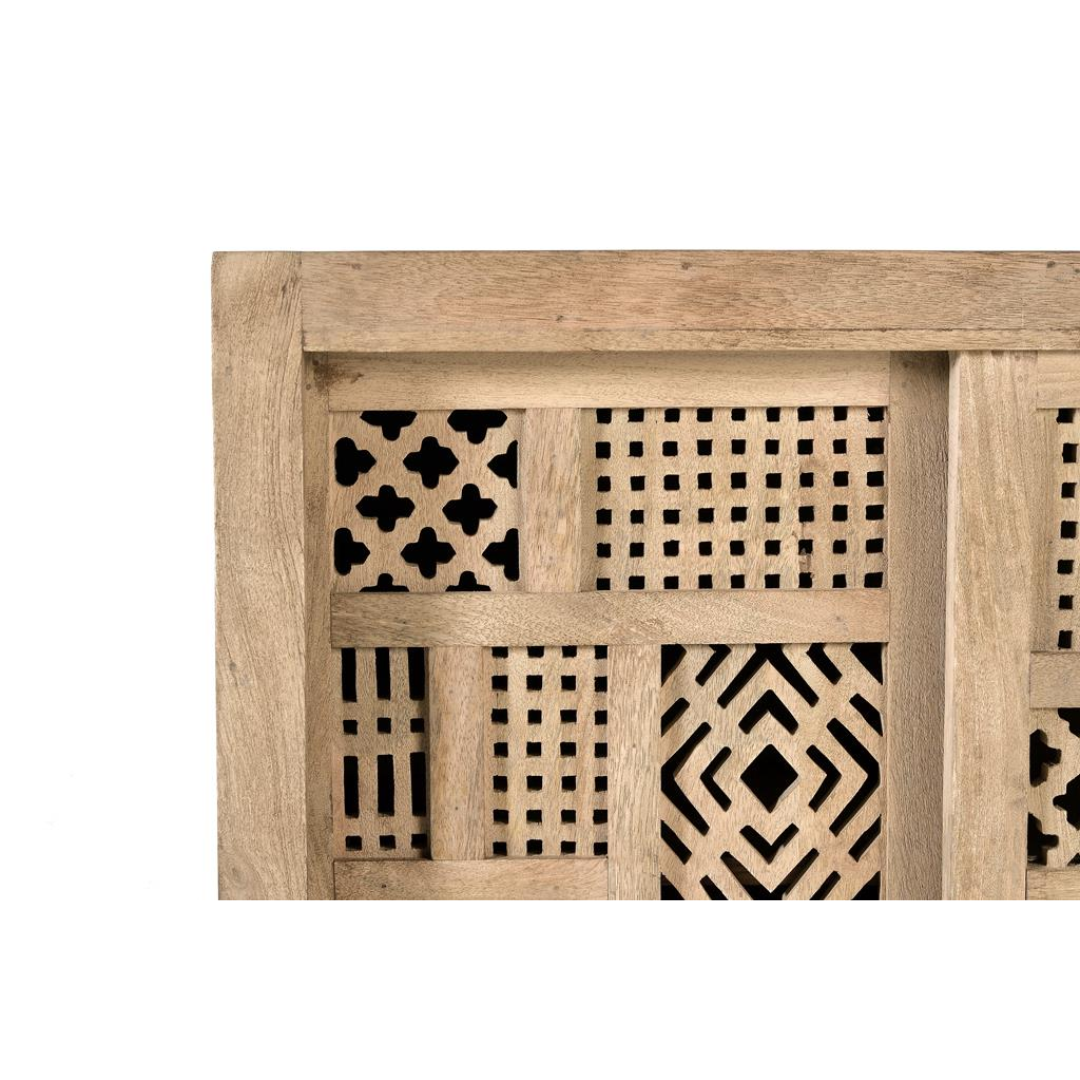 Consola Nórdica Industrial – Mango Natural y Puertas Correderas (90 cm)