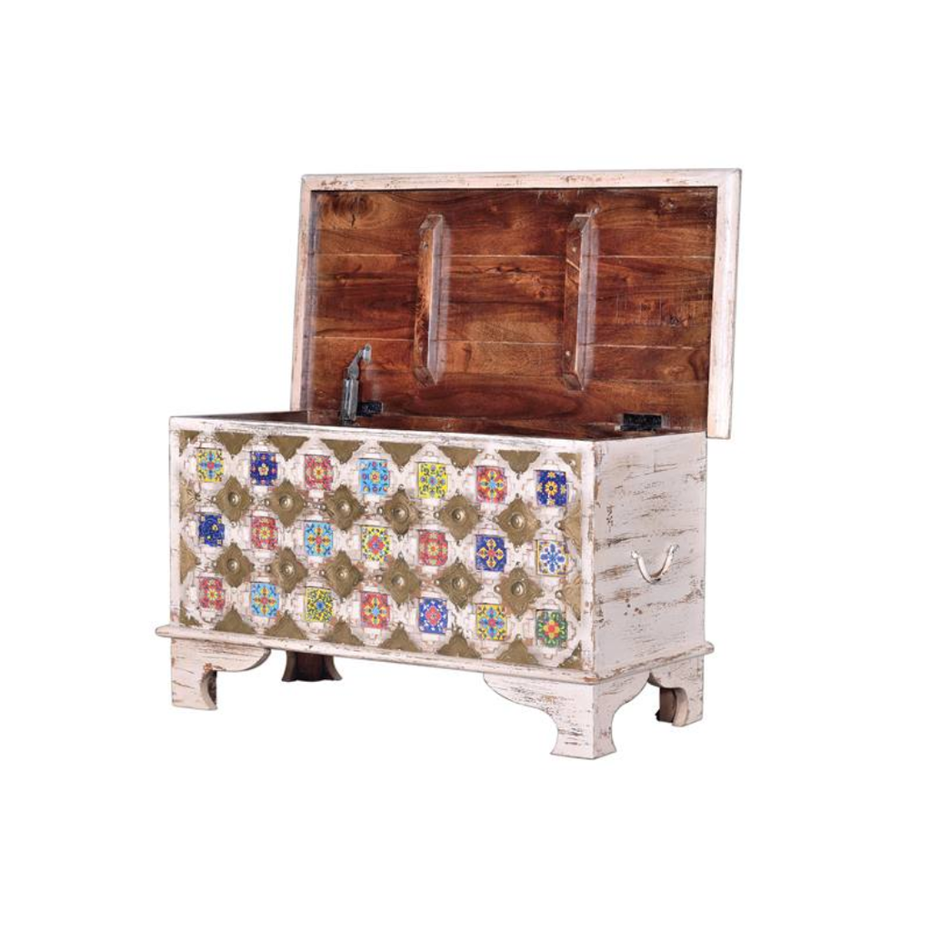 Arca Esencia Bakhra – Baúl de Mango, Azulejo y Bronce (80 cm)