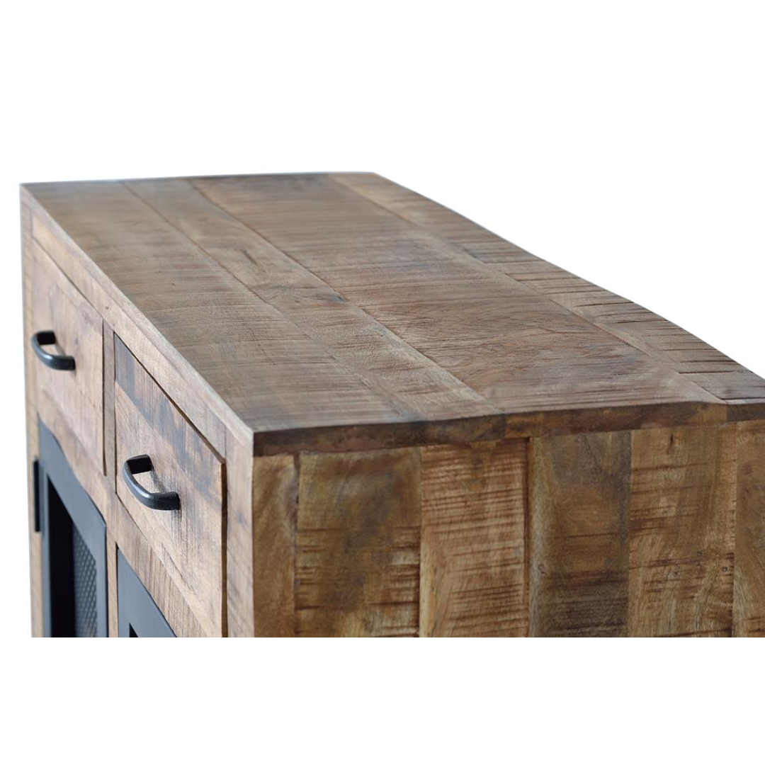 Aparador Taller Industrial – Mango Natural y Ruedas de Forja (100 cm)