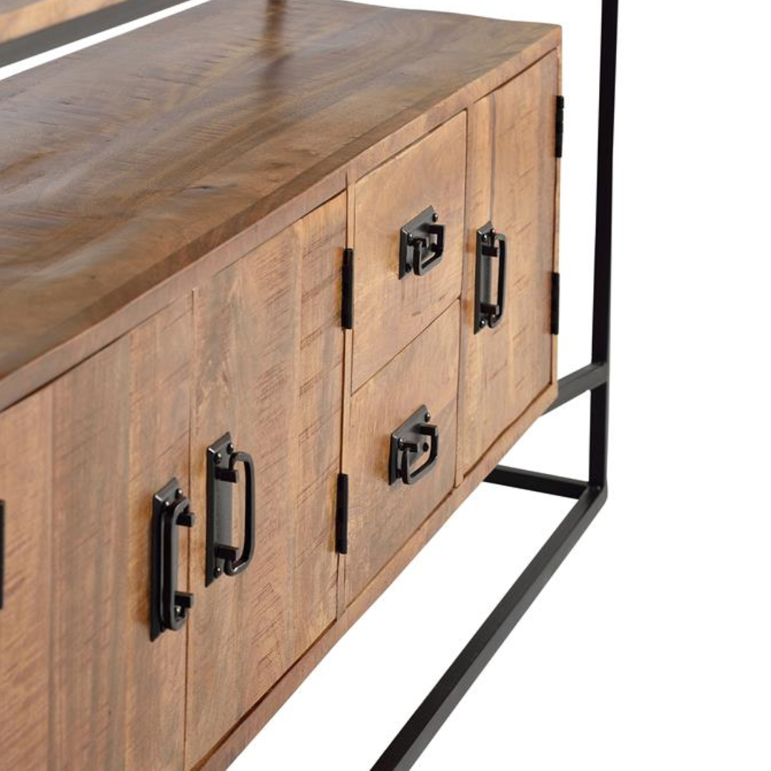Aparador Estructura Industrial – Mango Natural y Acero (180 cm)