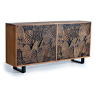 Aparador Corteza de Acacia – Madera Maciza Tallada de 4 Puertas (190 cm)