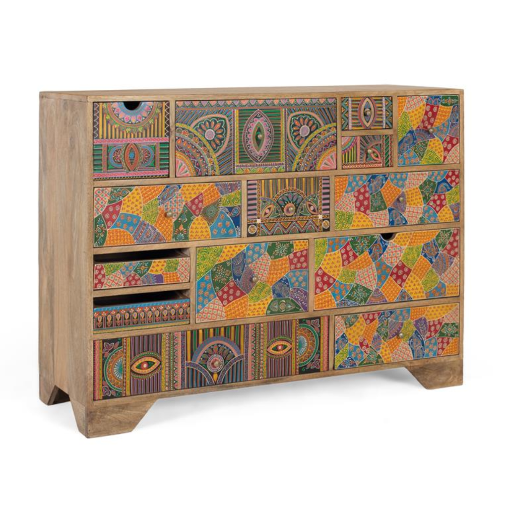 Cómoda Mosaico de 14 Relatos – Mango y Policromía Artesanal (120 cm)
