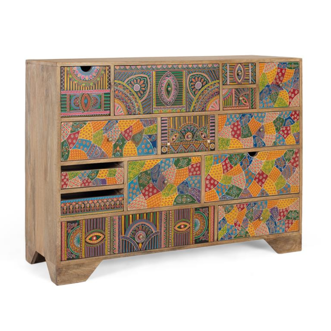 Cómoda Mosaico de 14 Relatos – Mango y Policromía Artesanal (120 cm)