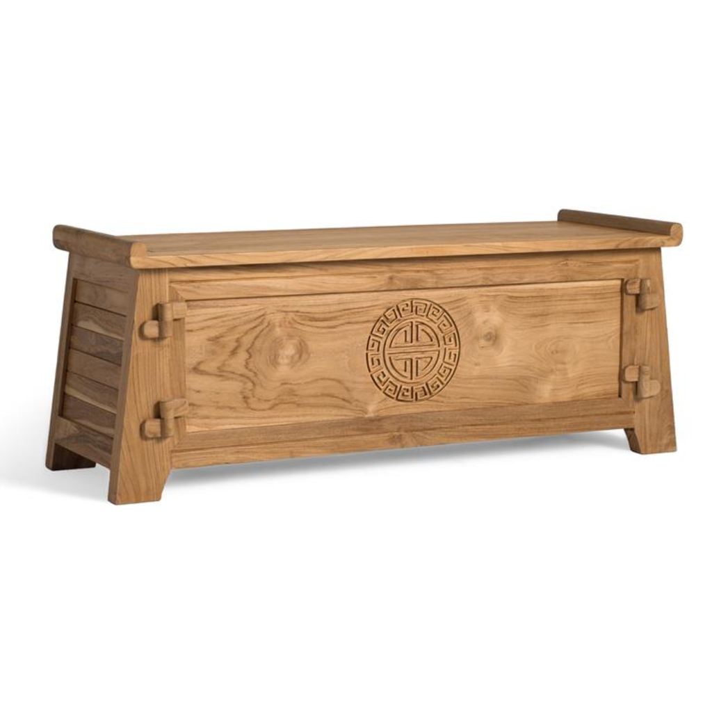 Arca Teca Pura – Baúl de Madera Maciza y Diseño Oriental (114 cm)