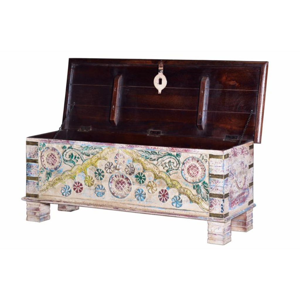Arca Dinastía – Baúl en Madera de Mango Tallado (116 cm)