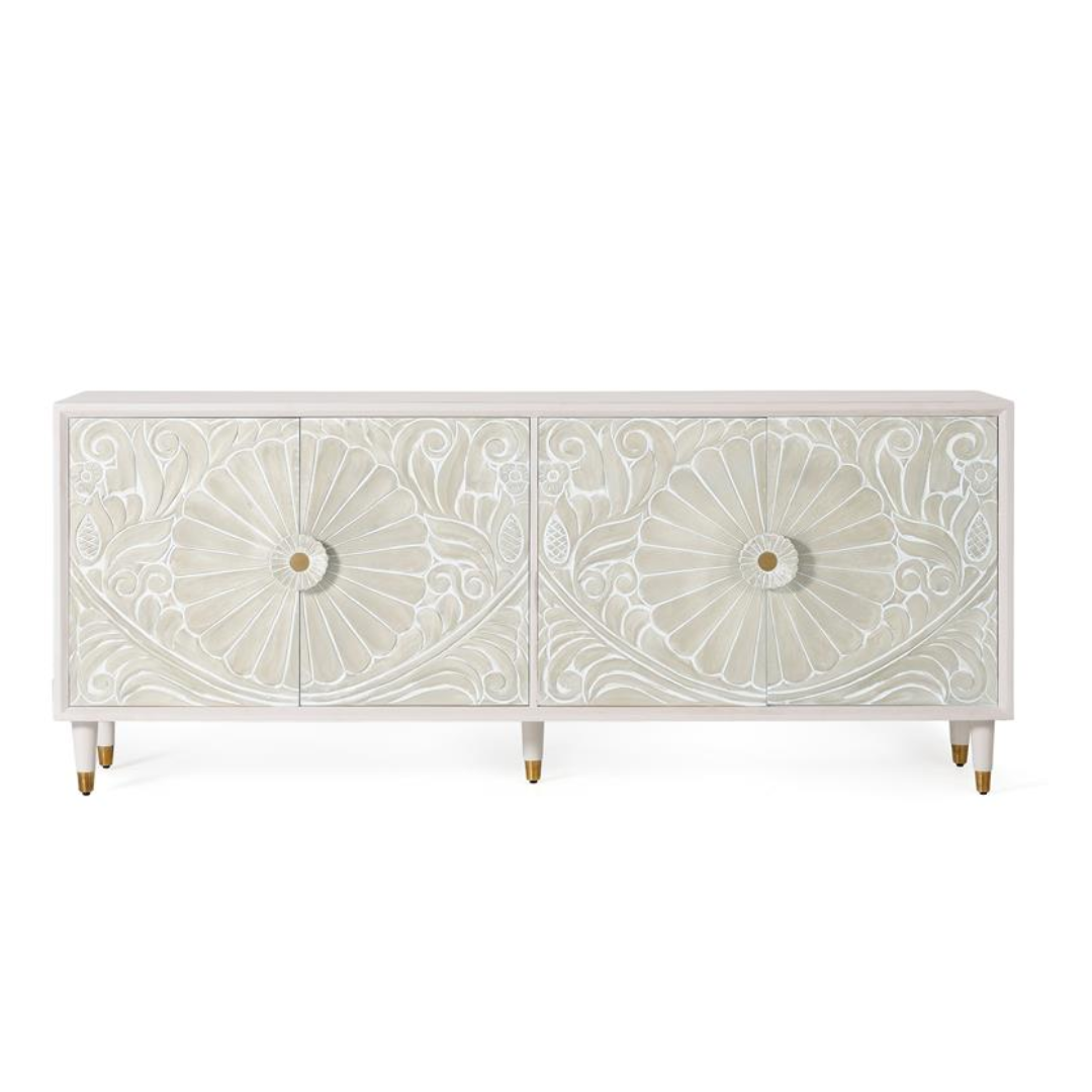 Aparador Cuadrante Real – Mango Tallado de 4 Puertas (190 cm)