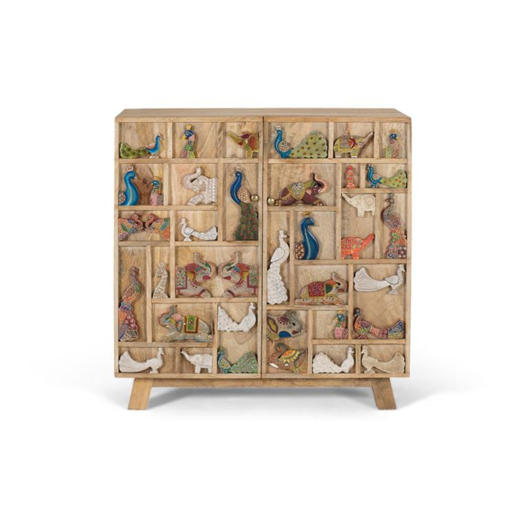 Cómoda Reserva Natural – Mango Macizo y Relieve de Fauna (80 cm)