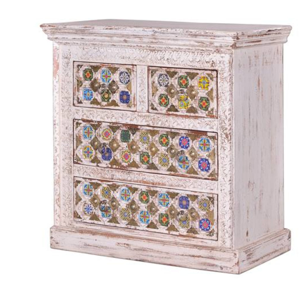 Cómoda Bakhra Mosaico – Mango, Azulejo y Bronce (90 cm)