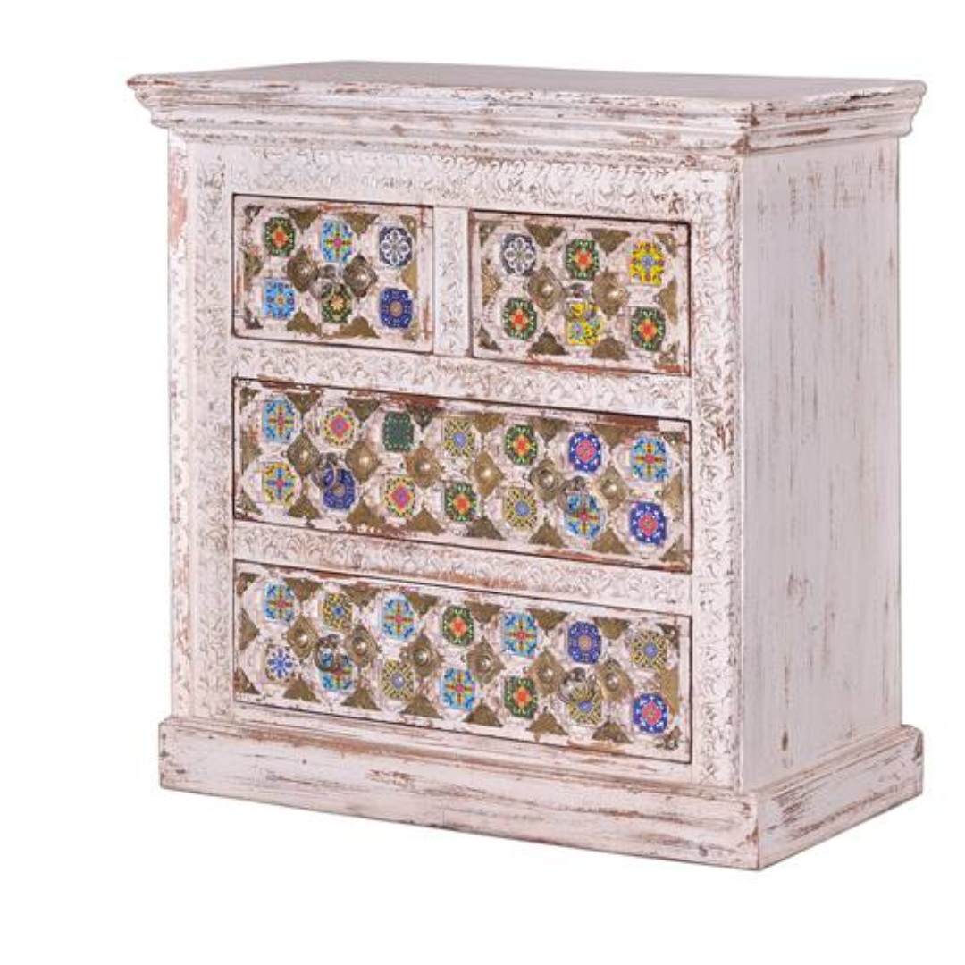 Cómoda Bakhra Mosaico – Mango, Azulejo y Bronce (90 cm)
