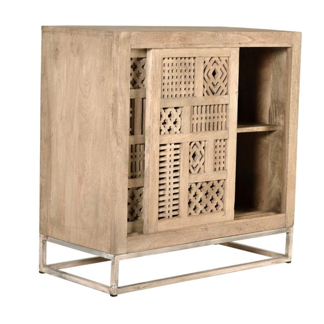 Consola Nórdica Industrial – Mango Natural y Puertas Correderas (90 cm)