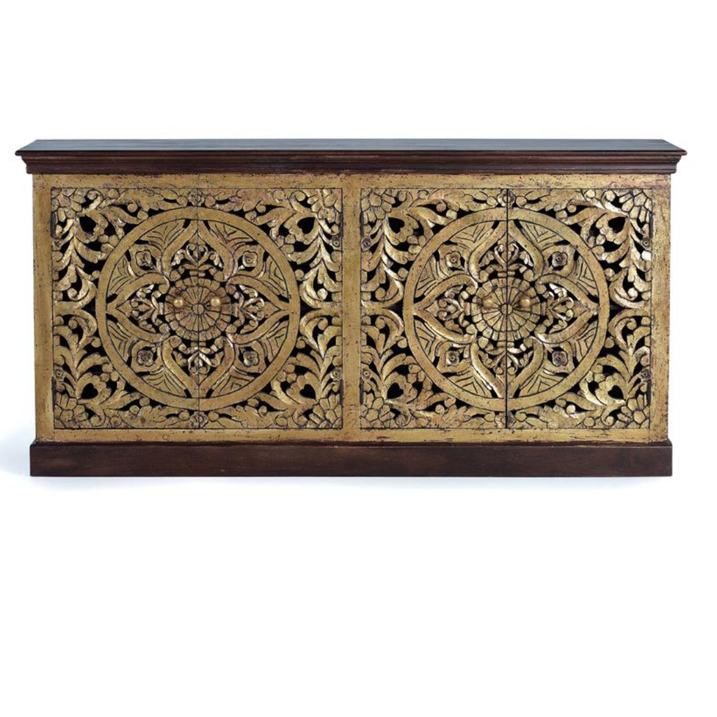 Aparador Sol de Oriente – Mango Tallado y Oro (180 cm)