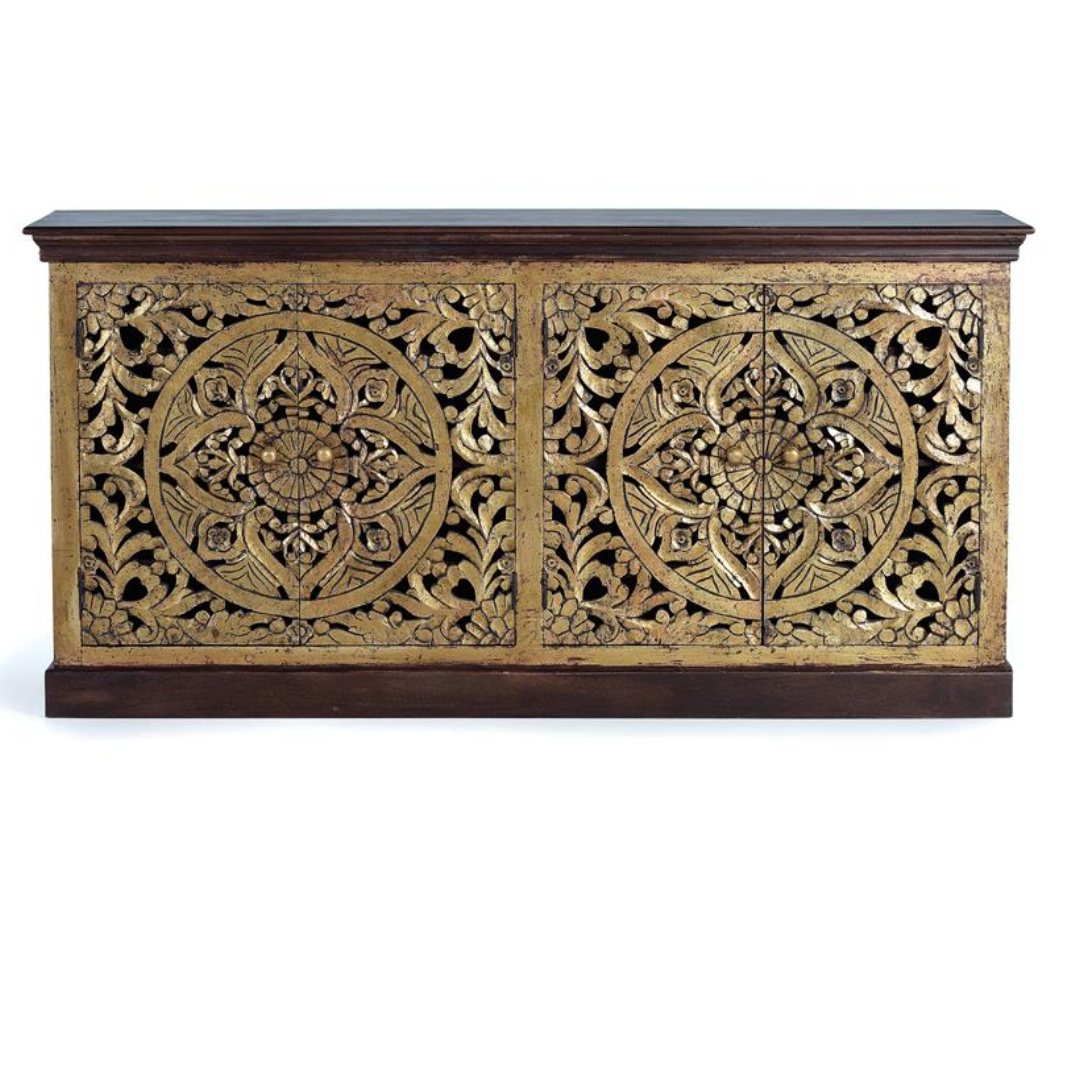 Aparador Sol de Oriente – Mango Tallado y Oro (180 cm)