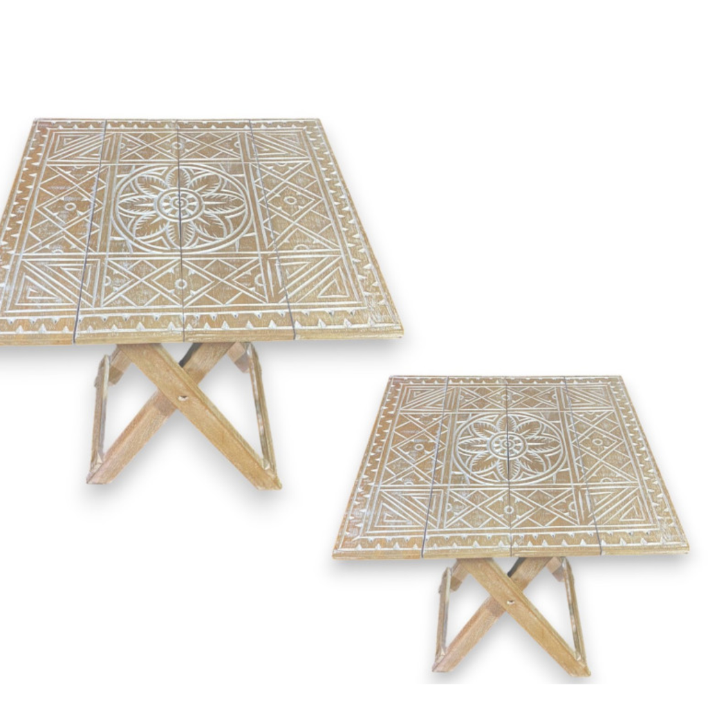 Veta Viva – Set de Mesa y Taburete con Grabados Artesanales