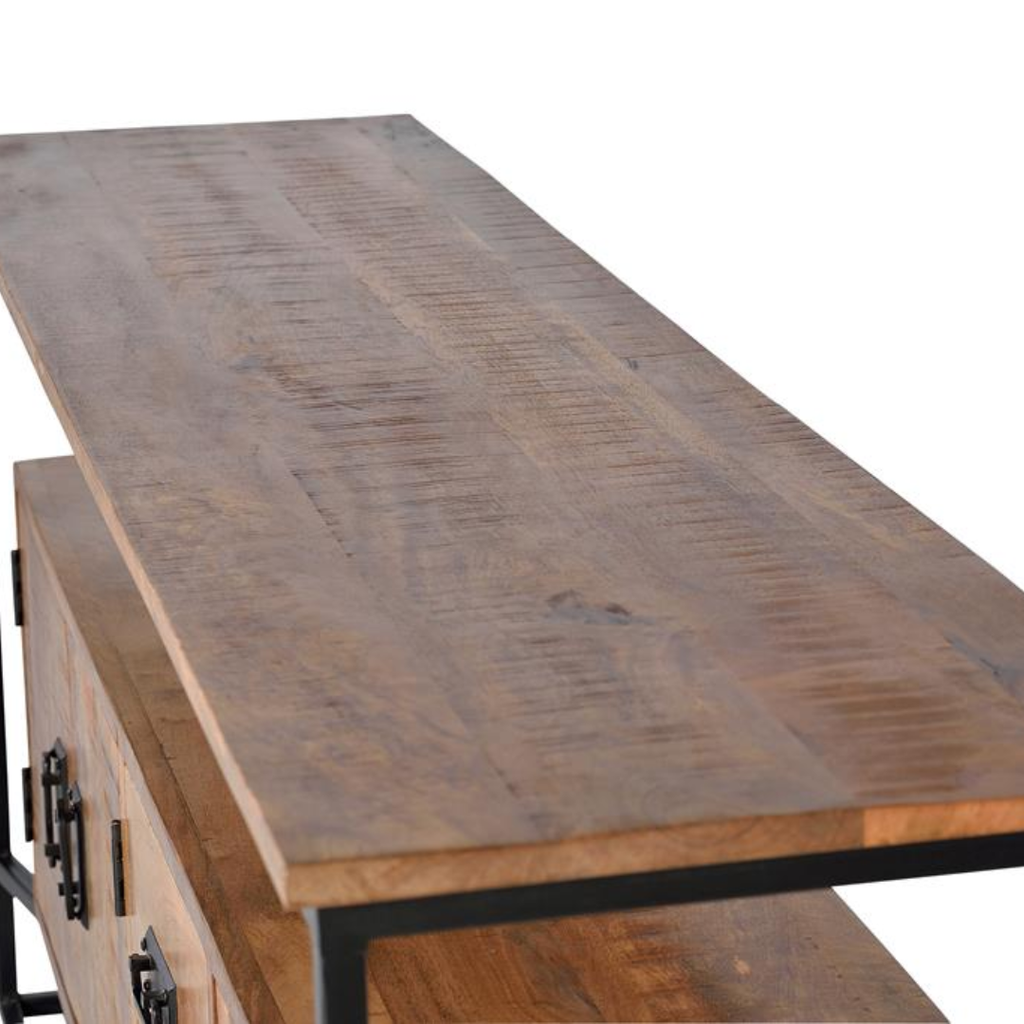 Aparador Estructura Industrial – Mango Natural y Acero (180 cm)
