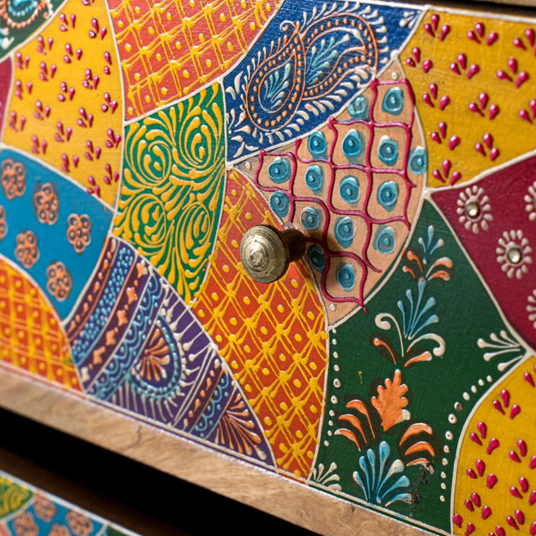 Cómoda Mosaico de 14 Relatos – Mango y Policromía Artesanal (120 cm)