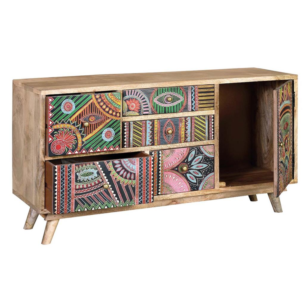 Mueble TV/Cómoda Cromía Compacta – Mango y Detalles Multicolor (100 cm)
