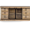 Aparador Industrial Master– Mango Natural y Puertas Correderas Negras (180 cm)