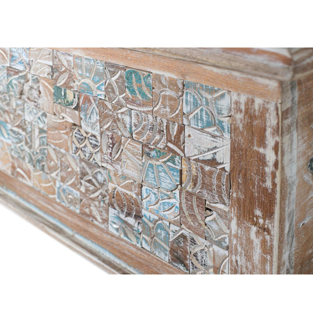 Arca Eco-Mosaico – Baúl de Mango y Madera Reciclada (105 cm)