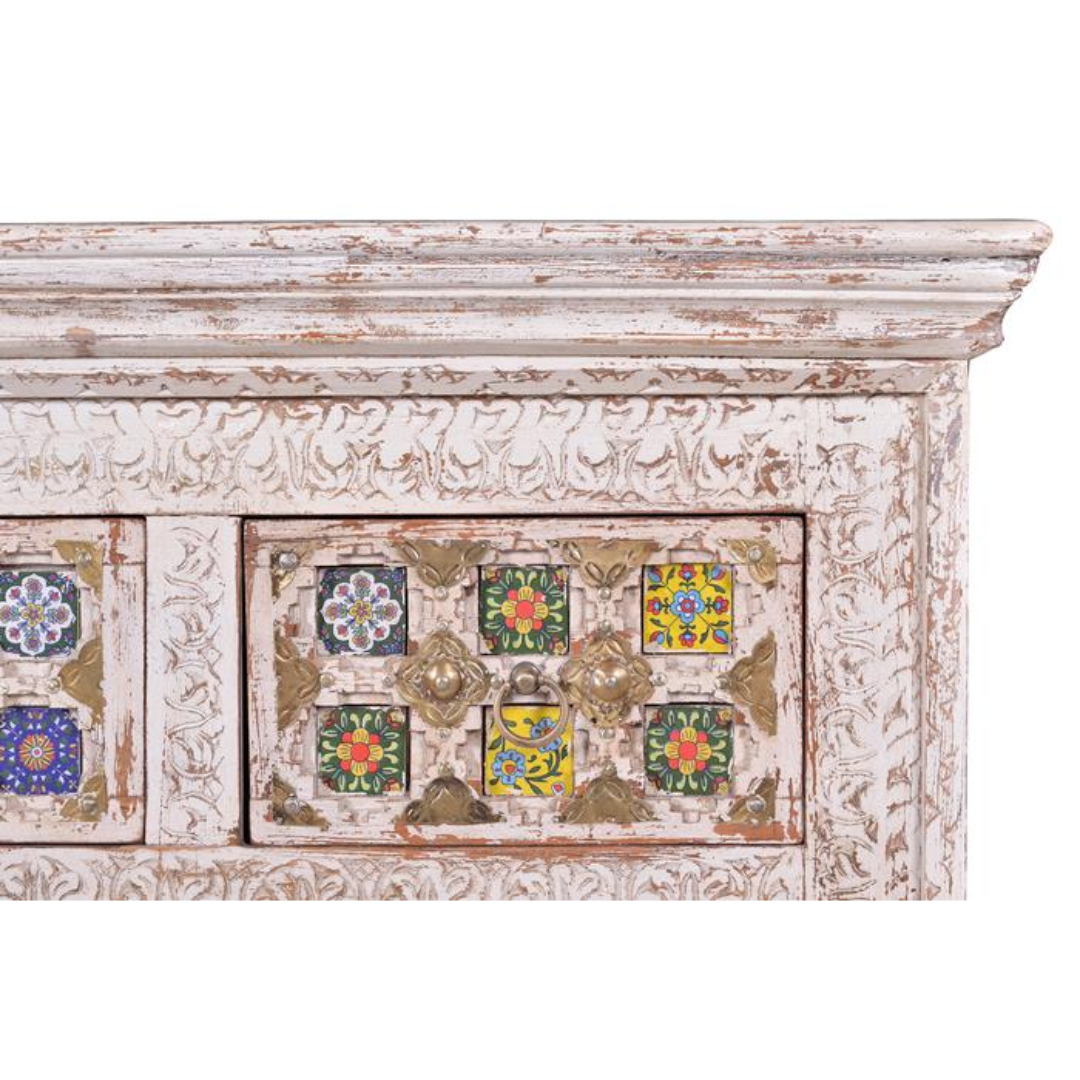 Cómoda Bakhra Mosaico – Mango, Azulejo y Bronce (90 cm)