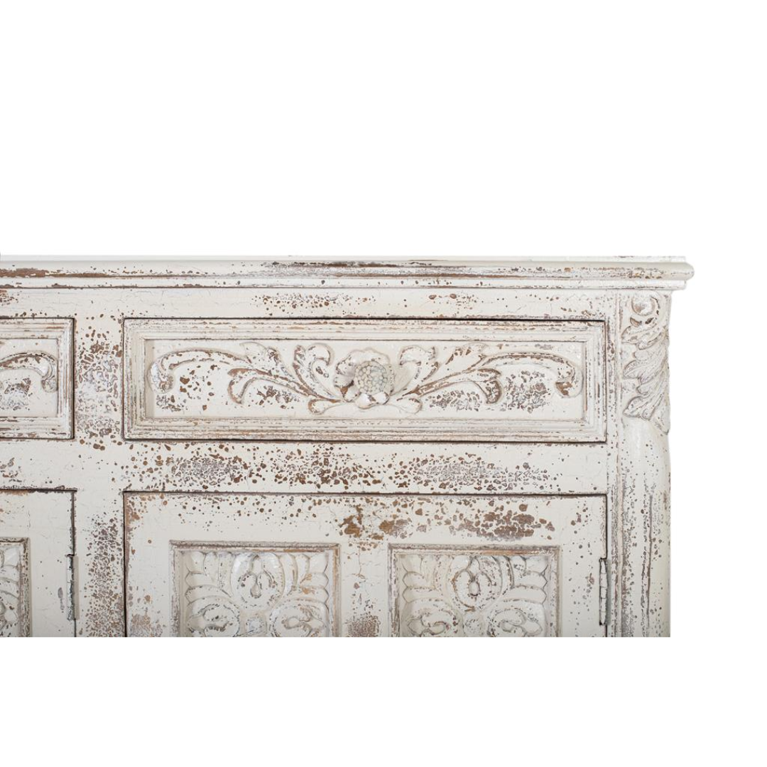 Aparador Antiqua White – Mango Macizo y Tallado Artesanal (175 cm)