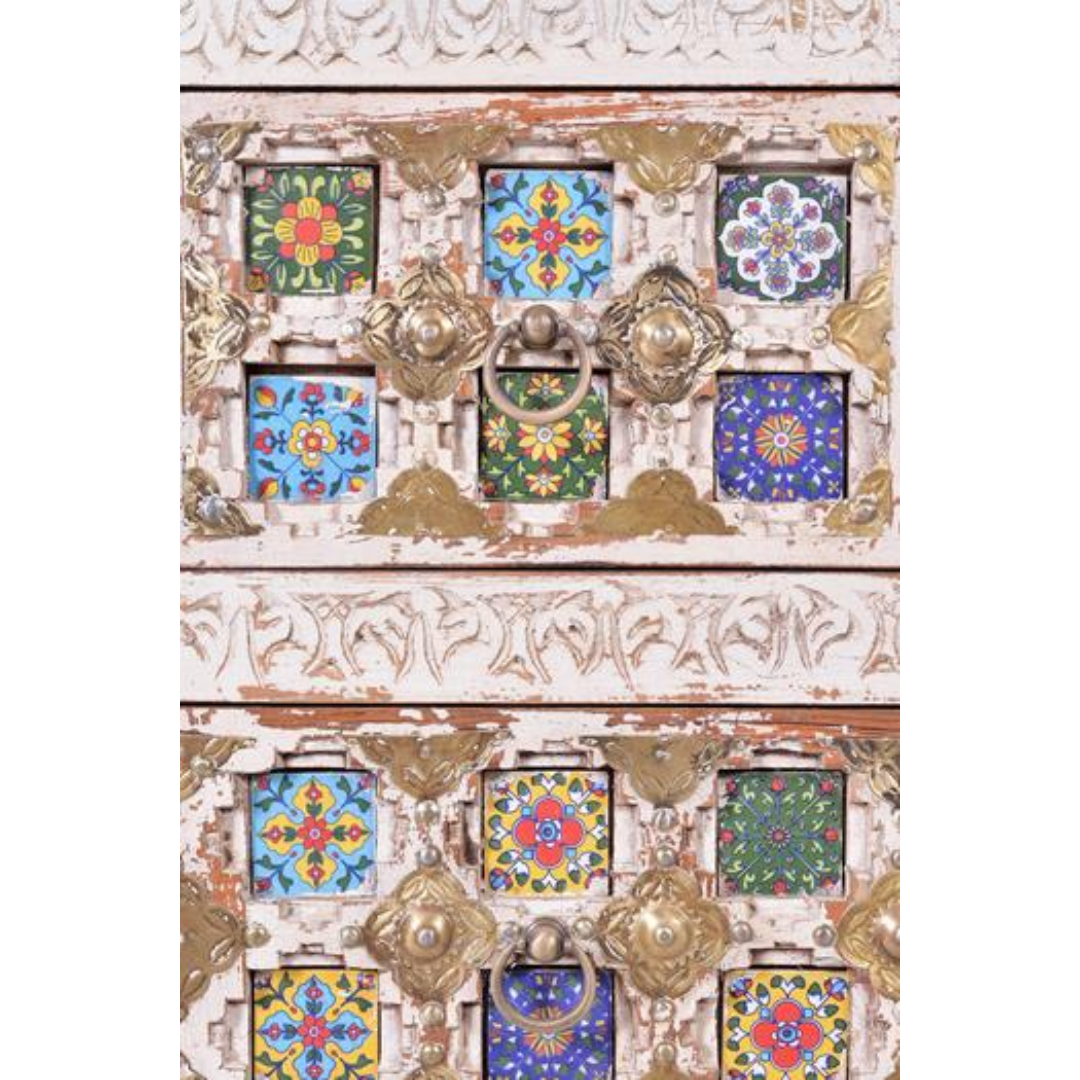 Cómoda Bakhra Mosaico – Mango, Azulejo y Bronce (90 cm)