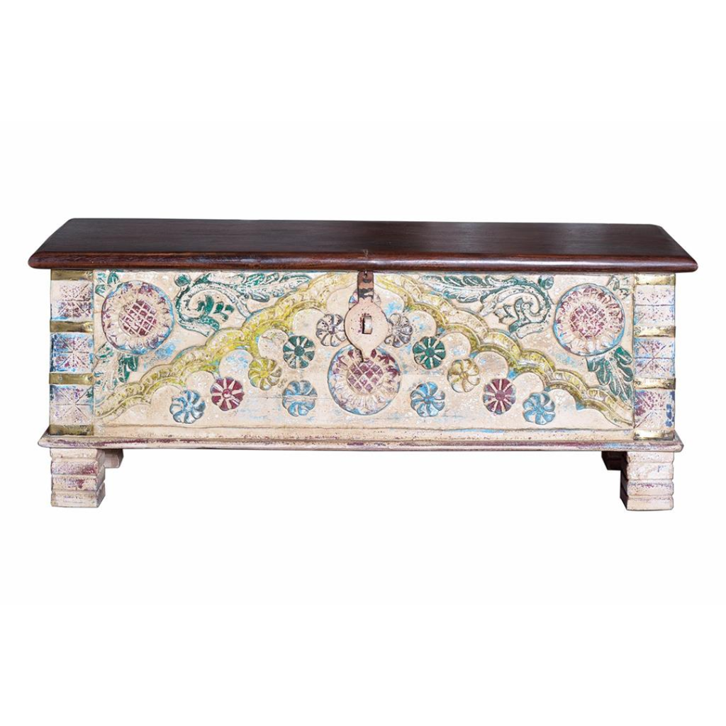 Arca Dinastía – Baúl en Madera de Mango Tallado (116 cm)