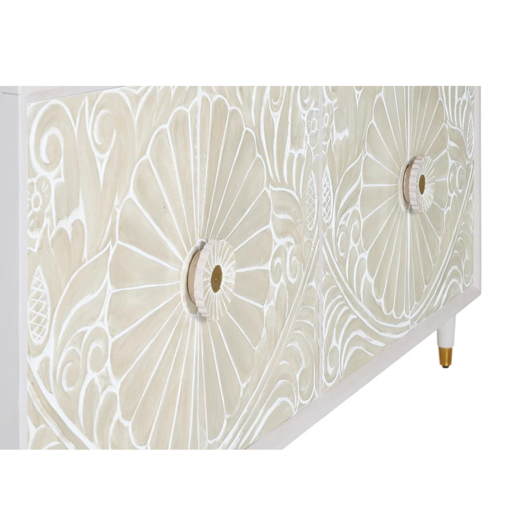 Aparador Cuadrante Real – Mango Tallado de 4 Puertas (190 cm)