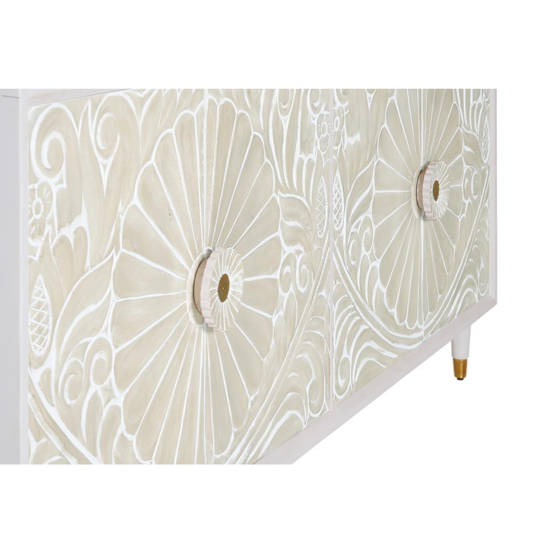 Aparador Cuadrante Real – Mango Tallado de 4 Puertas (190 cm)