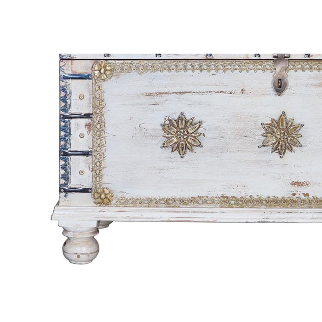 Arca Luz de Java – Baúl Étnico Blanco Envejecido (100 cm)
