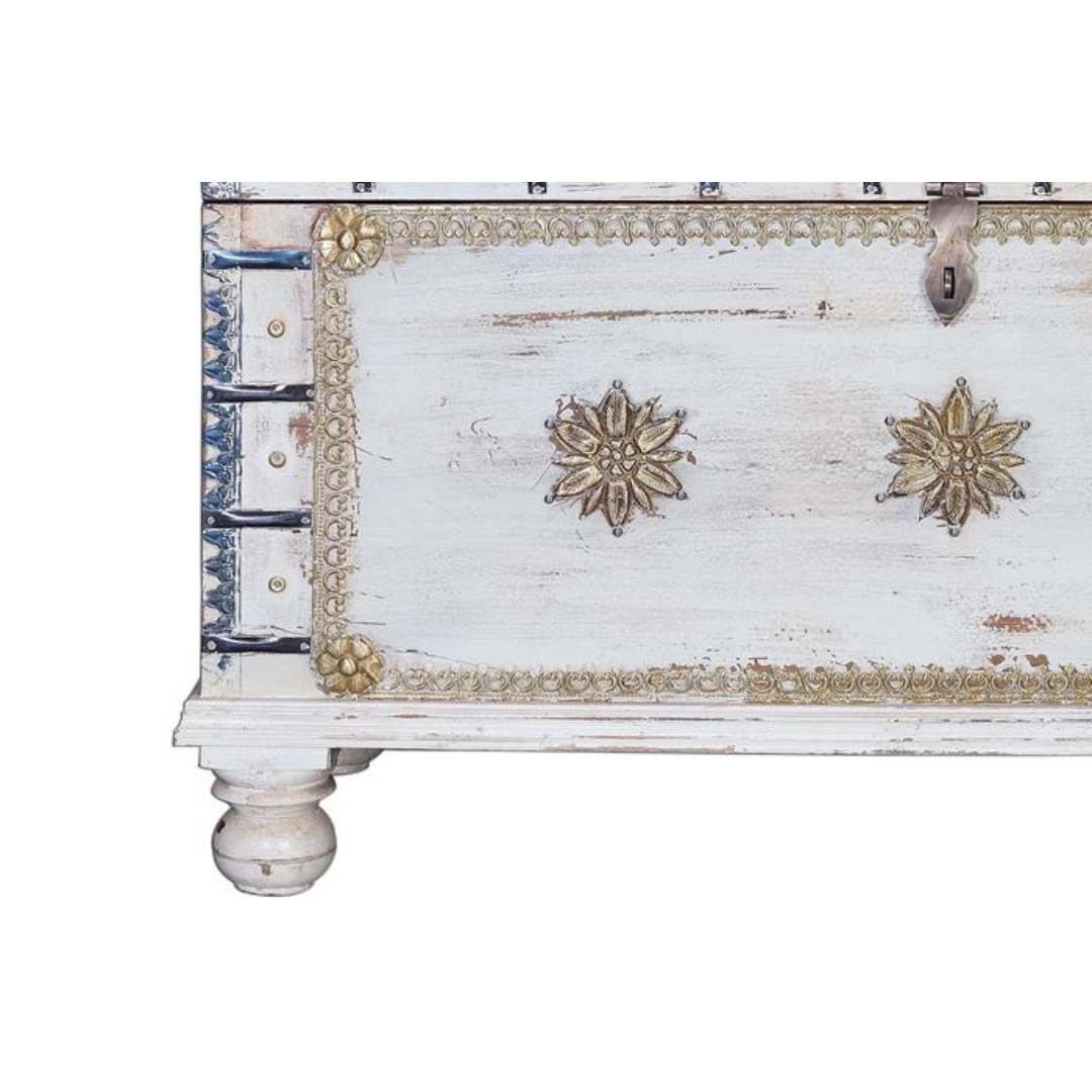 Arca Luz de Java – Baúl Étnico Blanco Envejecido (100 cm)