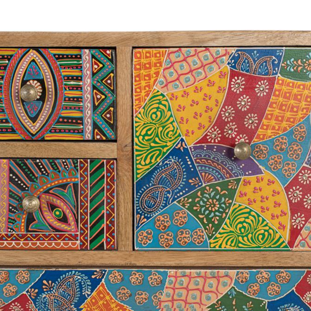 Cómoda Mosaico de 14 Relatos – Mango y Policromía Artesanal (120 cm)
