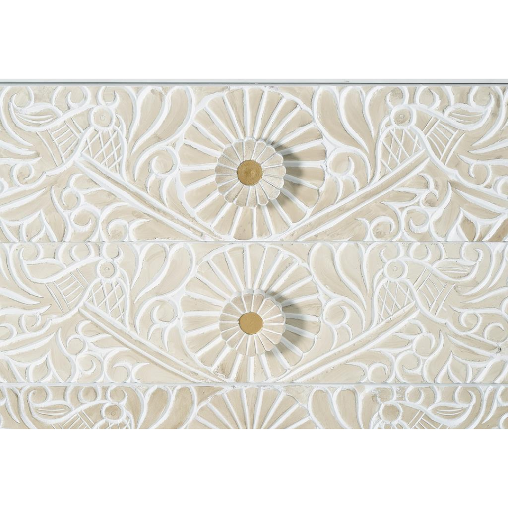 Cómoda Relieve de Oriente – Mango Tallado de 6 Cajones (170 cm)