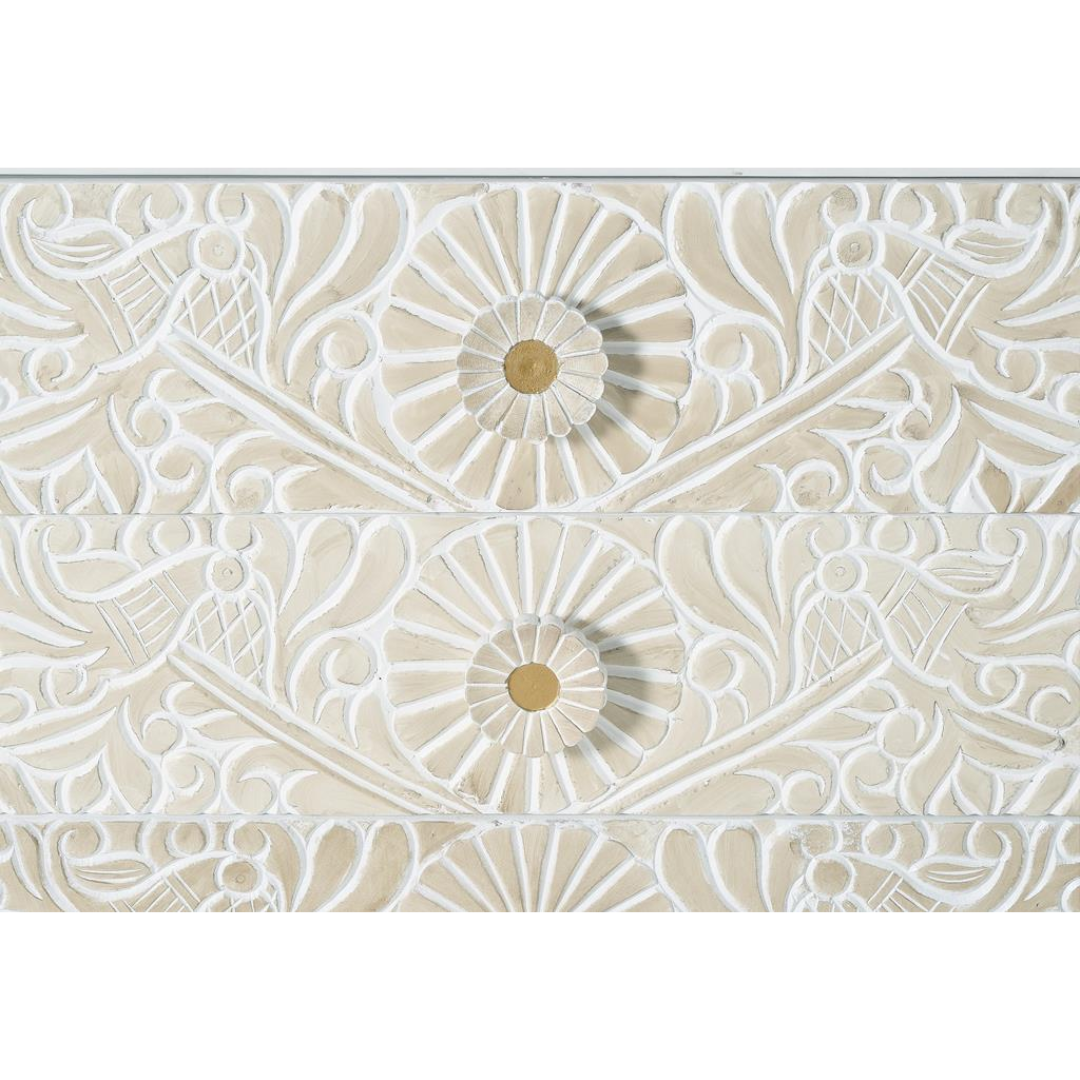 Cómoda Relieve de Oriente – Mango Tallado de 6 Cajones (170 cm)