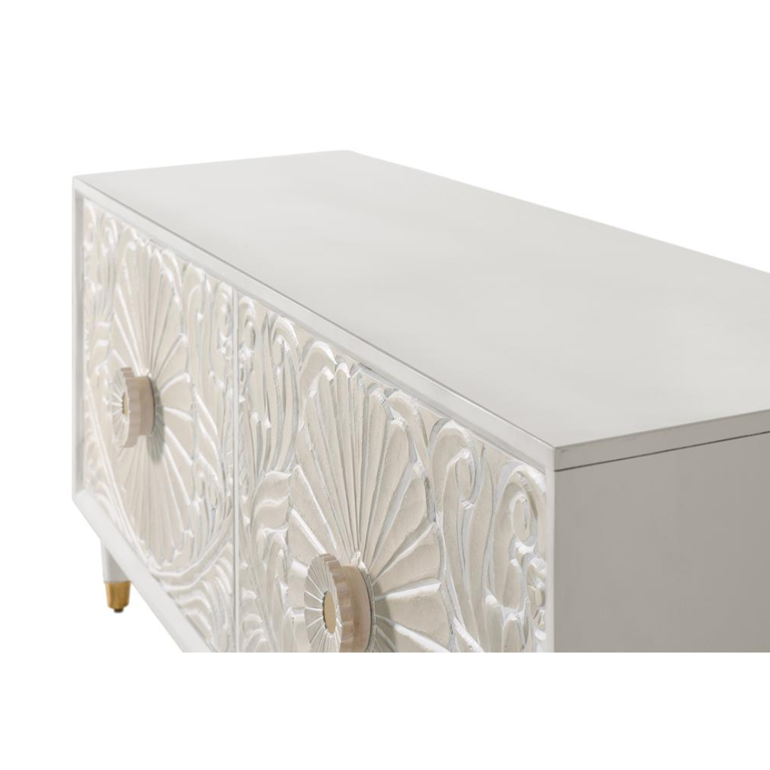 Aparador Cuadrante Real – Mango Tallado de 4 Puertas (190 cm)