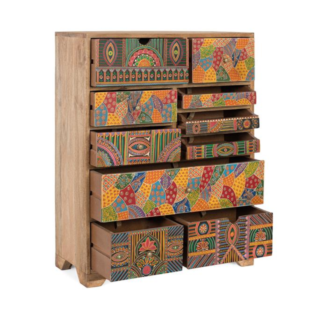 Aparador Alto Torre de Colores – Mango y 10 Cajones Artesanales (70 cm)