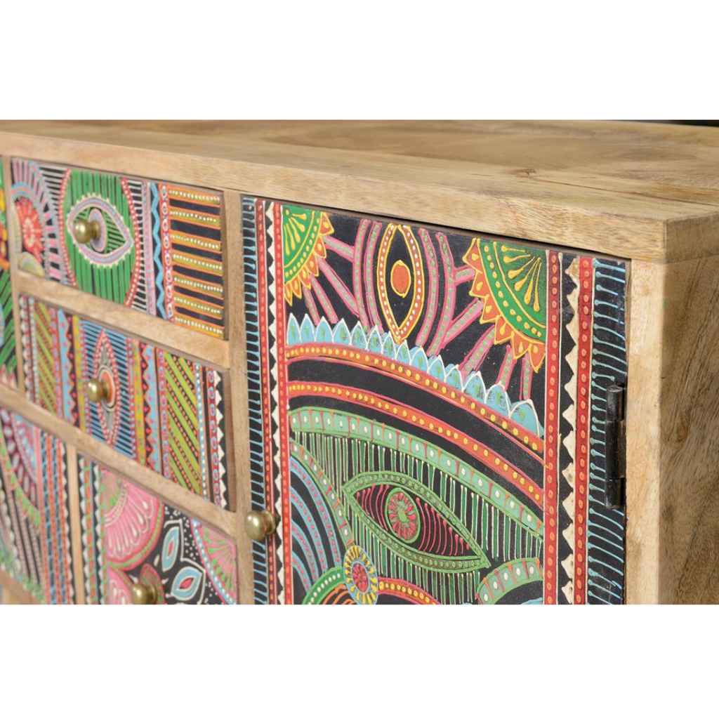 Mueble TV/Cómoda Cromía Compacta – Mango y Detalles Multicolor (100 cm)