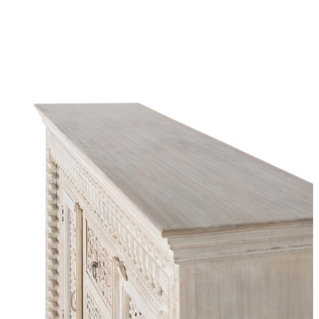 Aparador Catedral Blanco – Mango Macizo y Tallado Integral (150 cm)