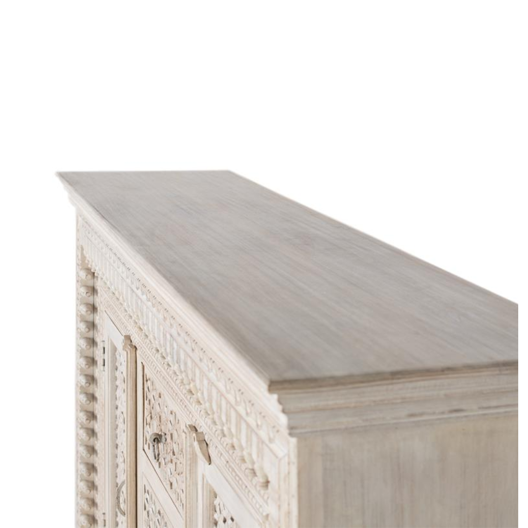 Aparador Catedral Blanco – Mango Macizo y Tallado Integral (150 cm)