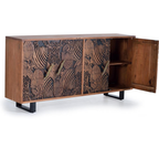 Aparador Corteza de Acacia – Madera Maciza Tallada de 4 Puertas (190 cm)