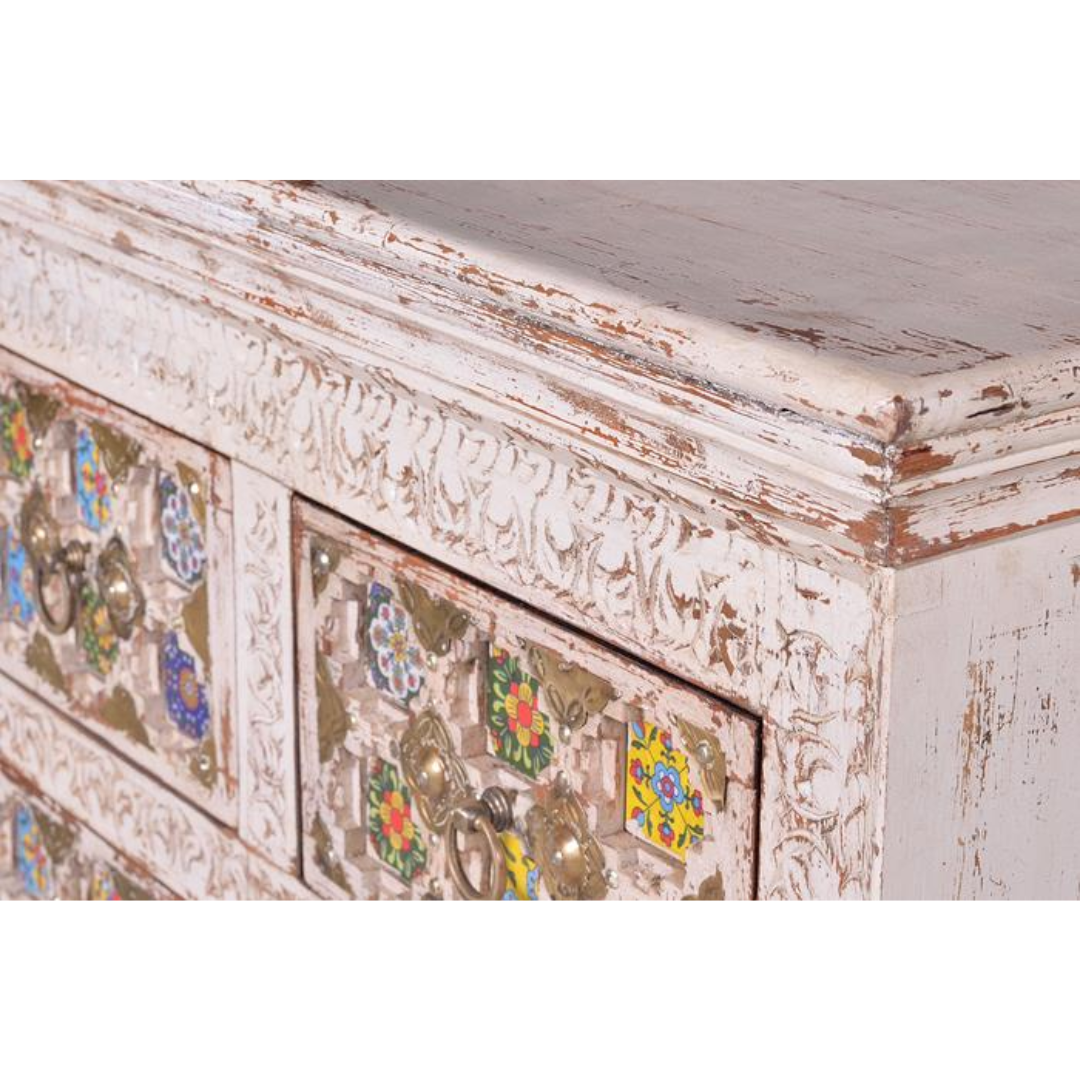 Cómoda Bakhra Mosaico – Mango, Azulejo y Bronce (90 cm)