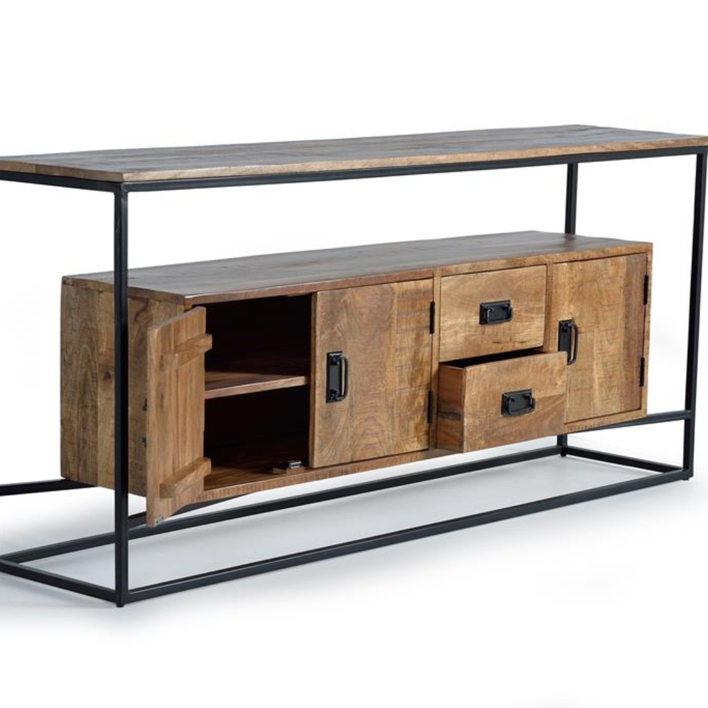 Aparador Estructura Industrial – Mango Natural y Acero (180 cm)